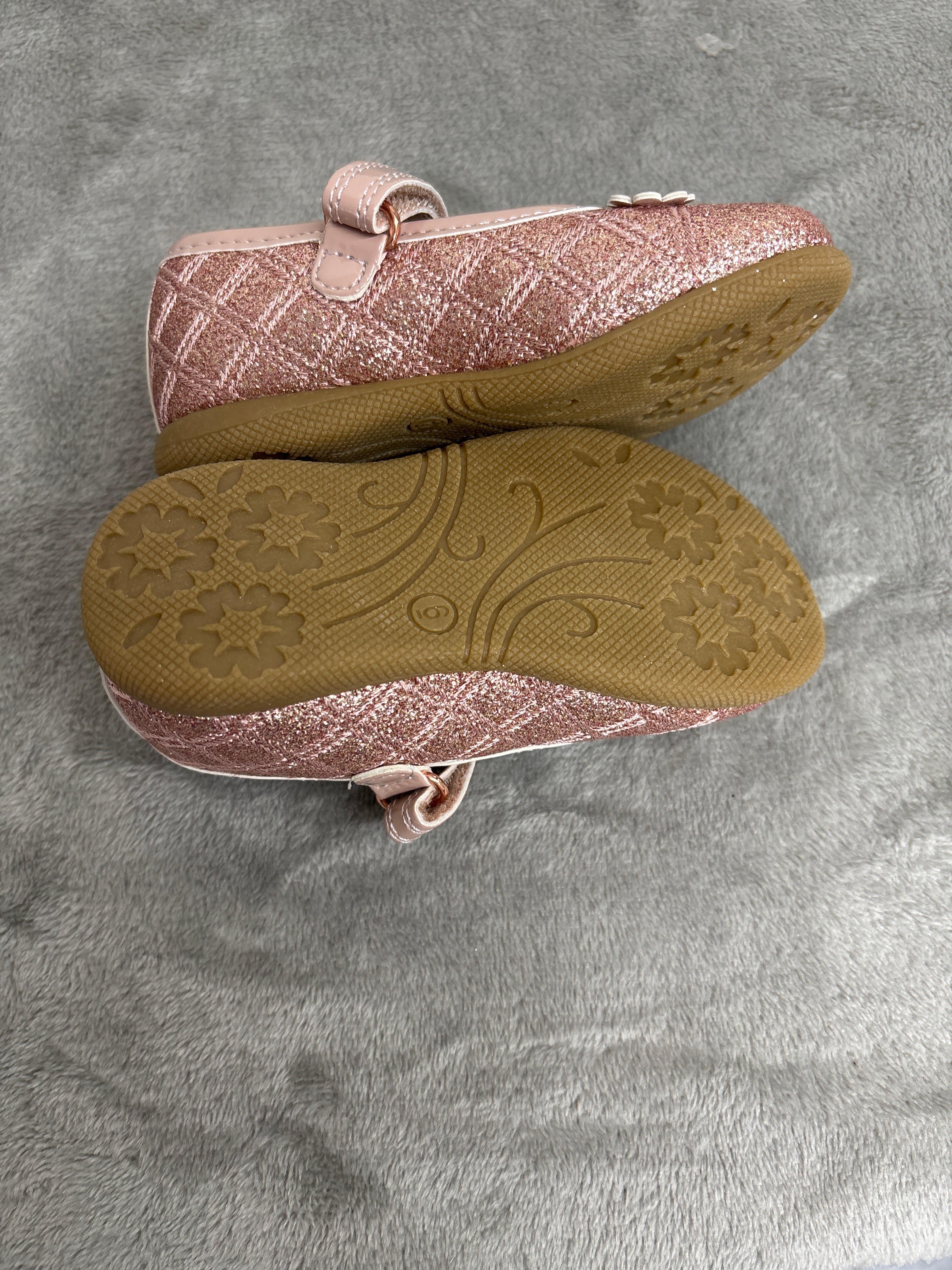 Rachel Girls Toddler Mary Jane Shoes Size 6T Glitter Dusty Rose Pink Floral