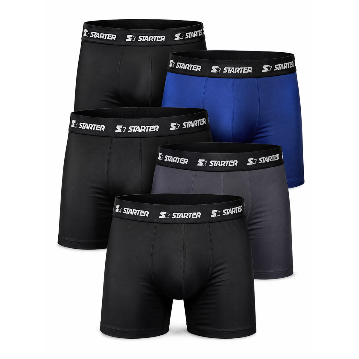 Starter Men's Performance Boxer Briefs Size Small 5 Pack Black, Olympic Blue, Carbon