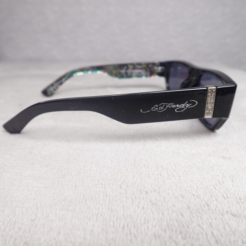 Ed Hardy Panther Sunglasses Black Rectangular UV Protection NEW