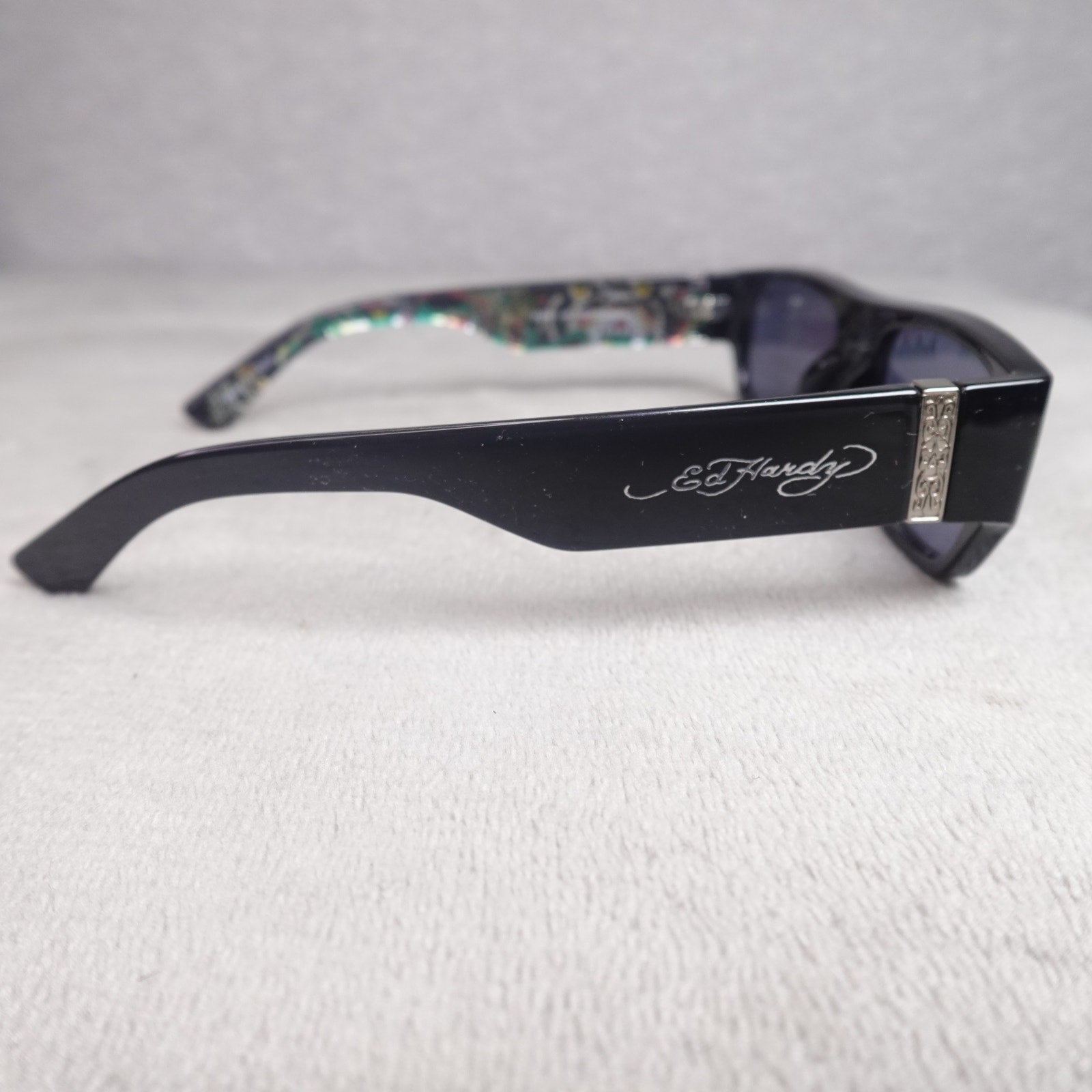 Ed Hardy Panther Sunglasses Black Rectangular UV Protection NEW