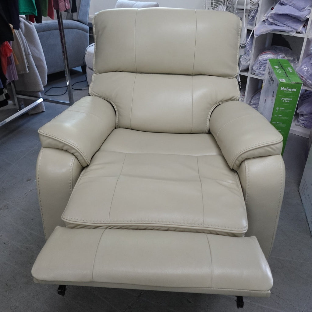 Barcalounger Leather Power Glider Recliner Chair Adjustable Headrest Beige