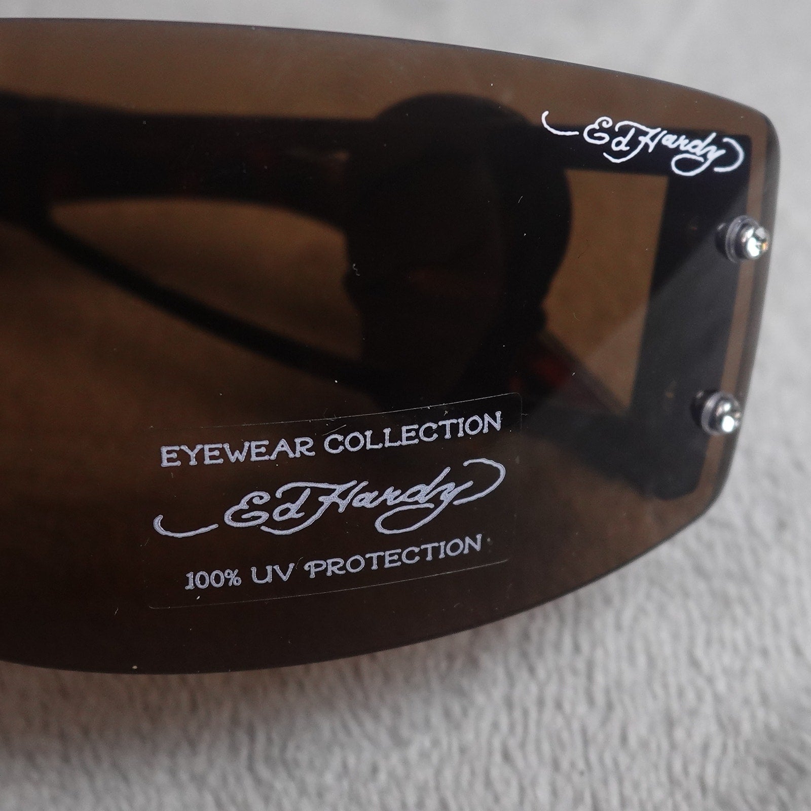 Ed Hardy Rhinestone Skull Shield Sunglasses Brown Gradient UV400 NEW