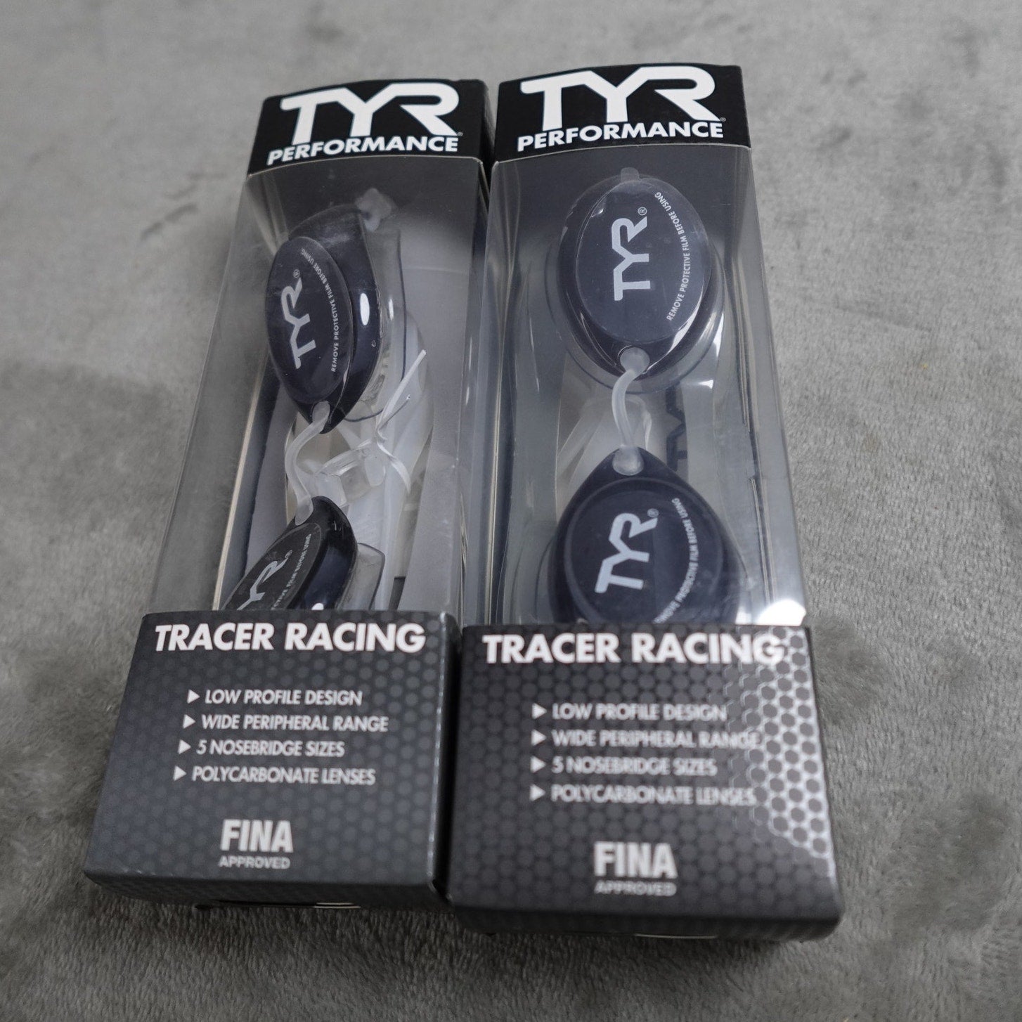 Lot of 2 TYR Tracer Racing Adult Swim Goggles Smoke Lens FINA Approved New