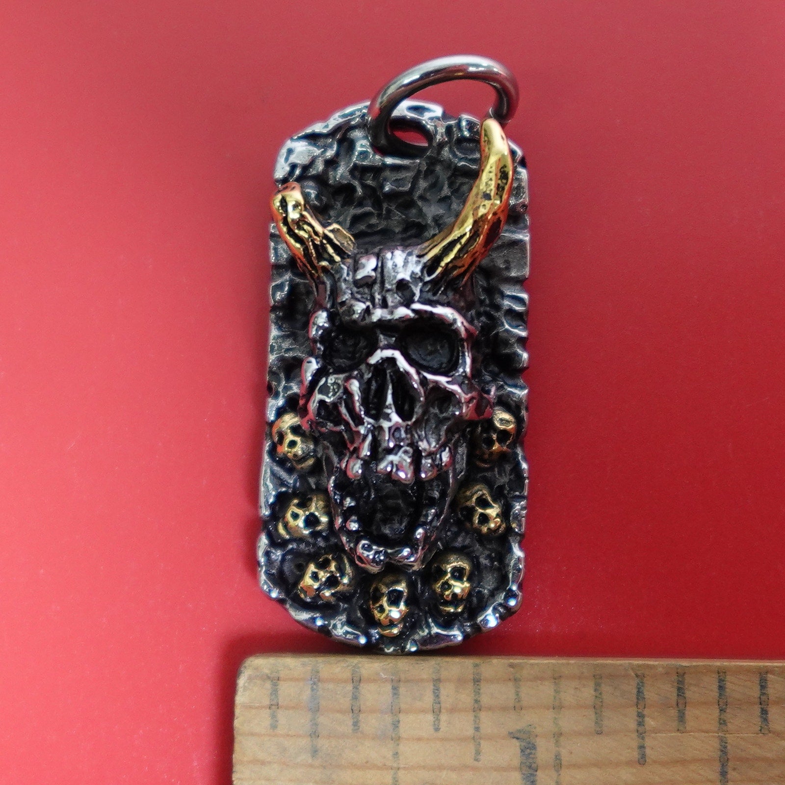 Stainless Steel Dog Tag Pendant with Evil Skull SP-602