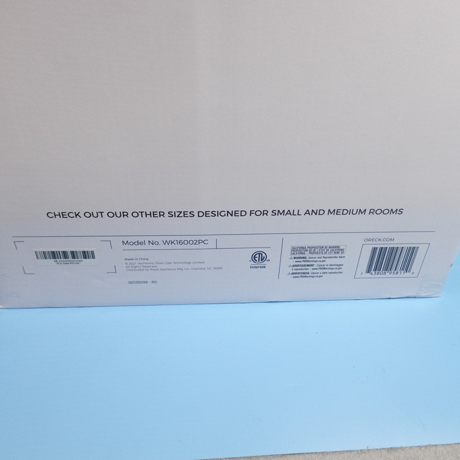 Oreck Air Response Purifier WK16002PC 276 SQ FT Air Purifier for Large Rooms