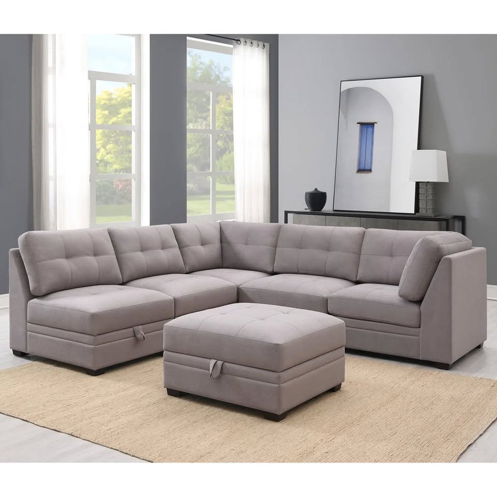 Vaughnn 6-piece Fabric Modular Sectional with Storage Gray