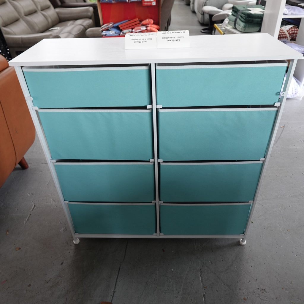 8 Drawer Organizer Turquoise Bedroom Dresser w Steel Frame and Wood Top 14544MD
