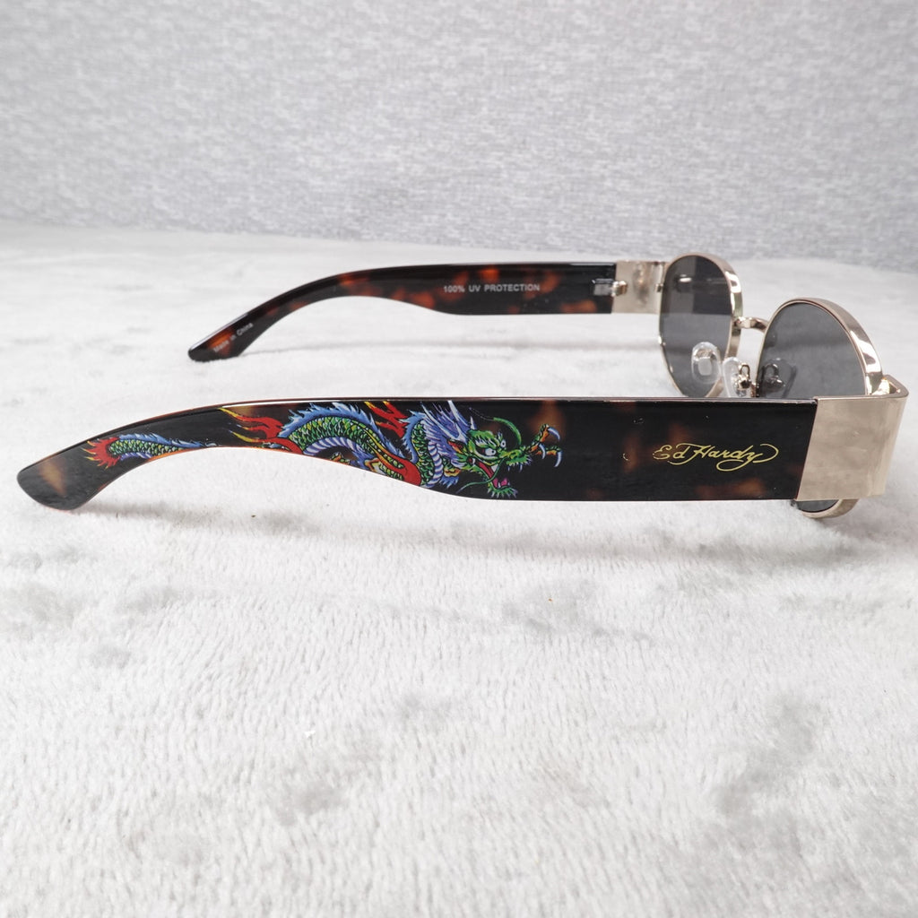 Ed Hardy Dragon House Annunciation Y2K Sunglasses Unisex Brown Tortoise VTG New