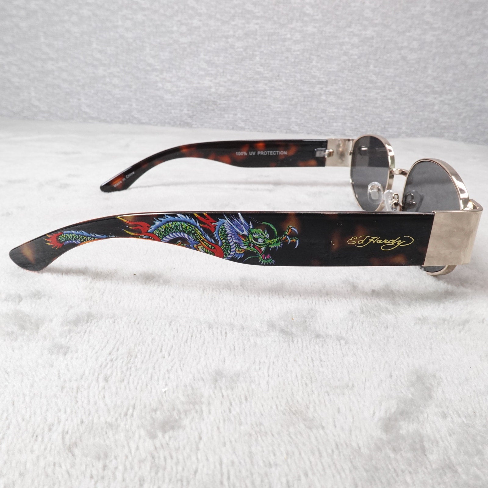 Ed Hardy Dragon House Annunciation Y2K Sunglasses Unisex Brown Tortoise VTG New