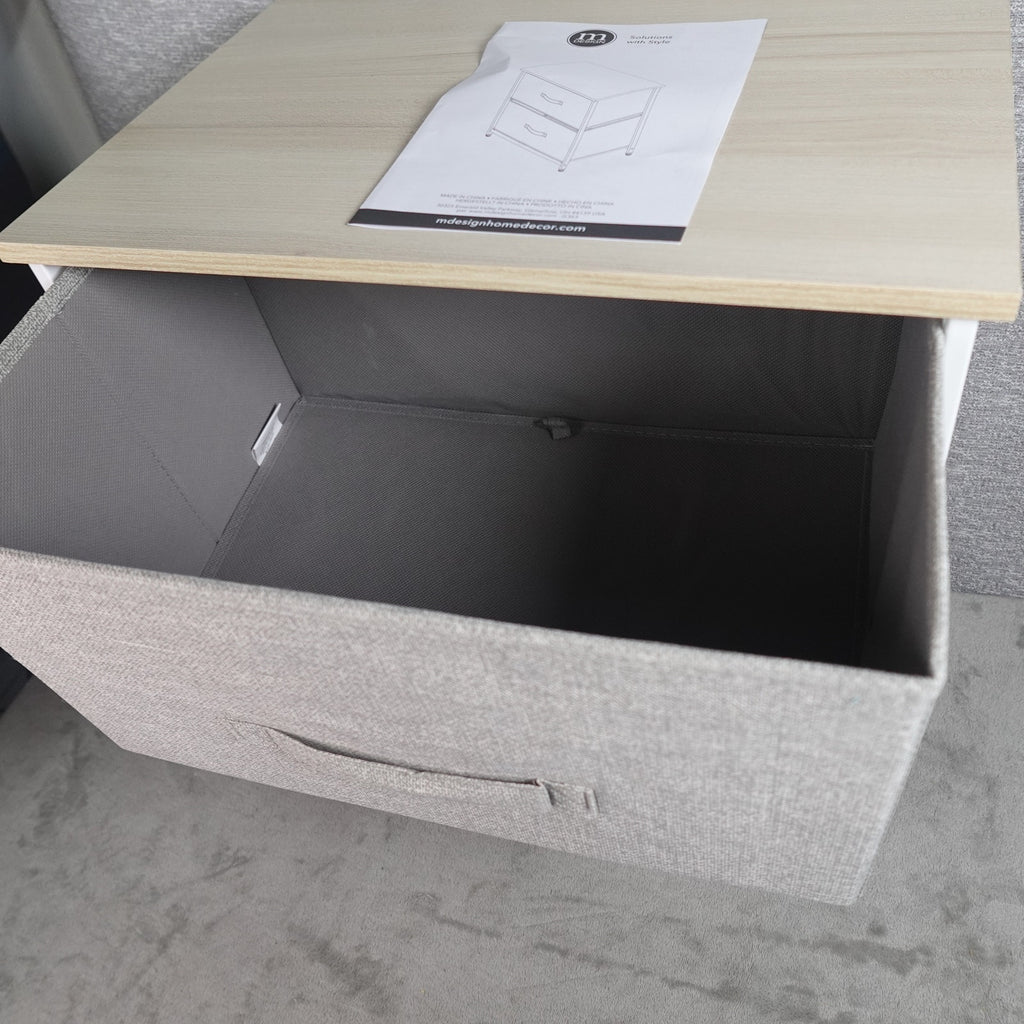 2 Drawer Fabric Dresser Storage Organizer Nightstand Wood Top mDesign NEW