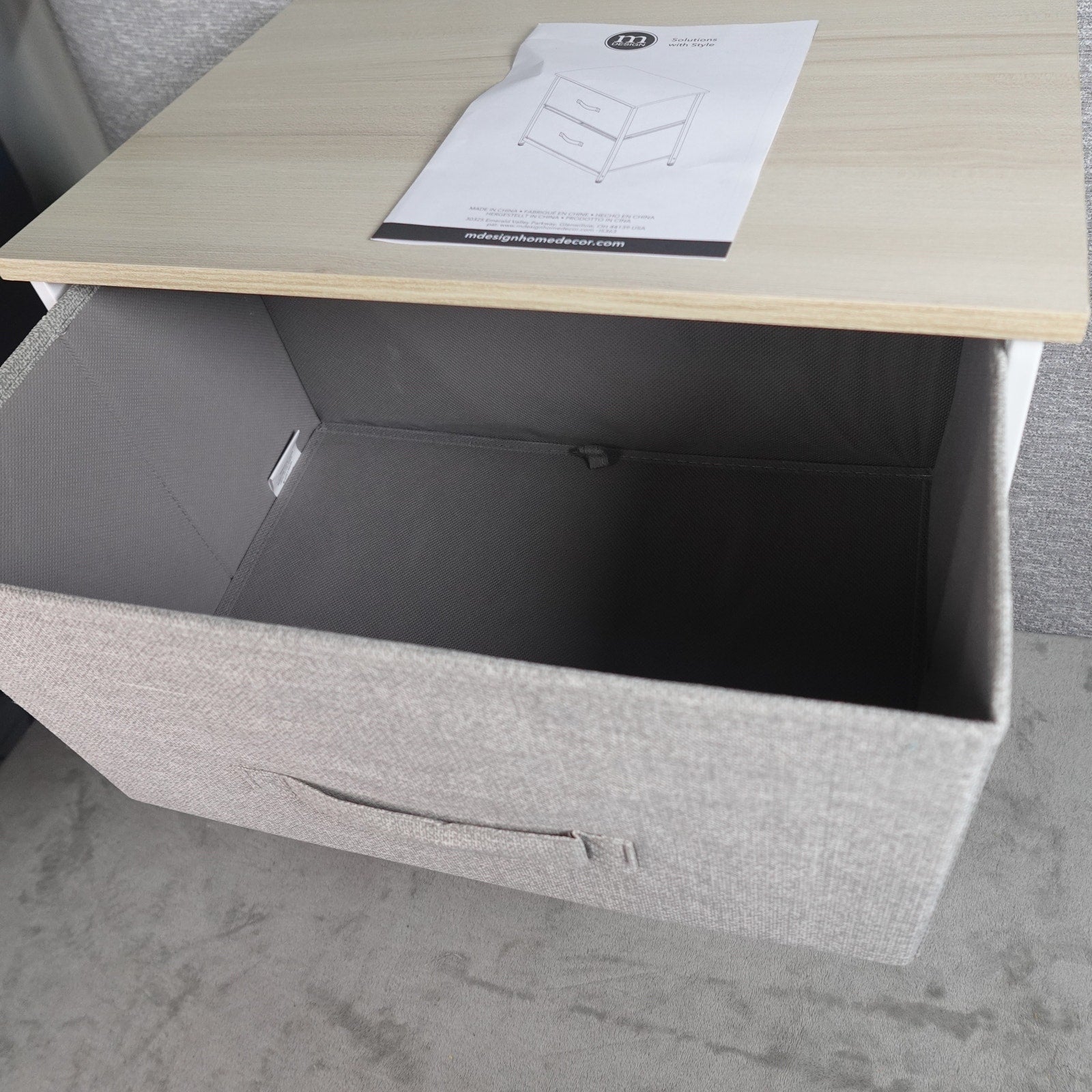 2 Drawer Fabric Dresser Storage Organizer Nightstand Wood Top mDesign NEW