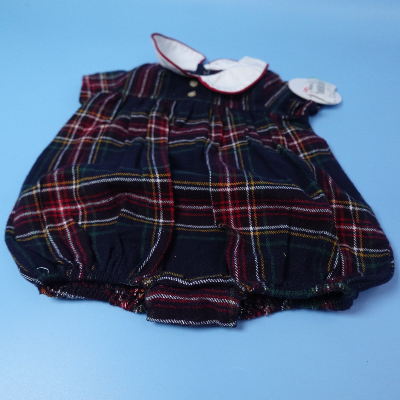 NWT Edgehill Collection Baby Girl Plaid Bubble Romper Size 3M Peter Pan Collar