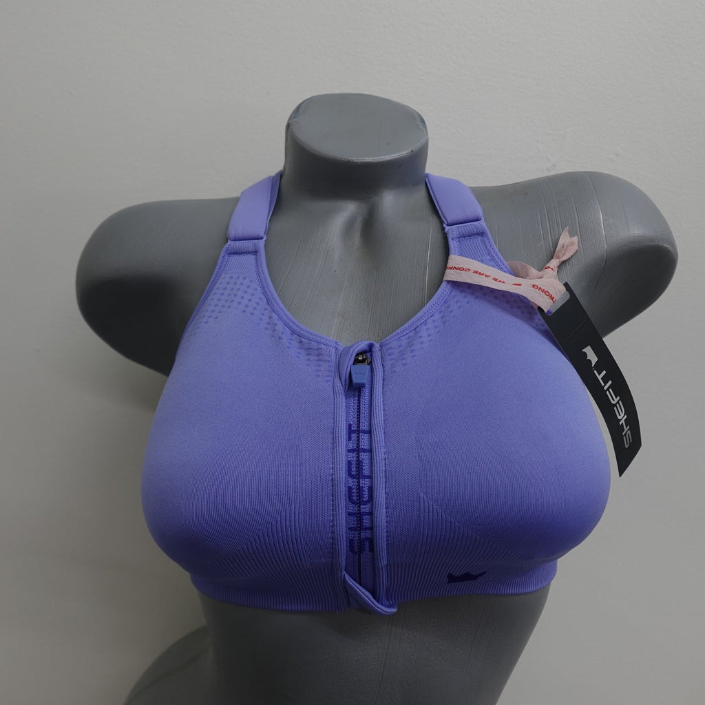 NWT SHEFIT 6Luxe Adjustable Sports Bra, Zip Front Low Impact No Wire Periwinkle