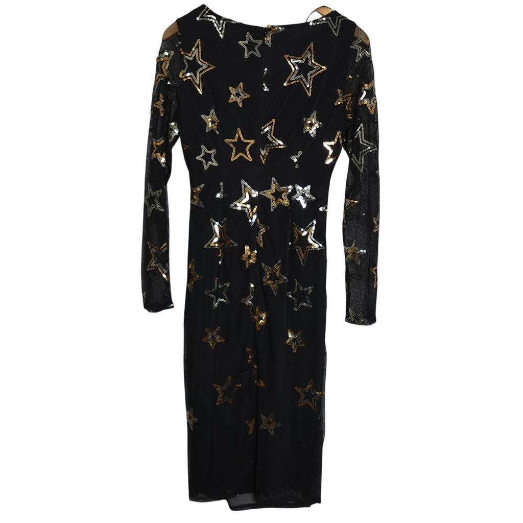 Vince Camuto Black Long Sleeve Mesh Dress with Sequin Stars Women's Size 10