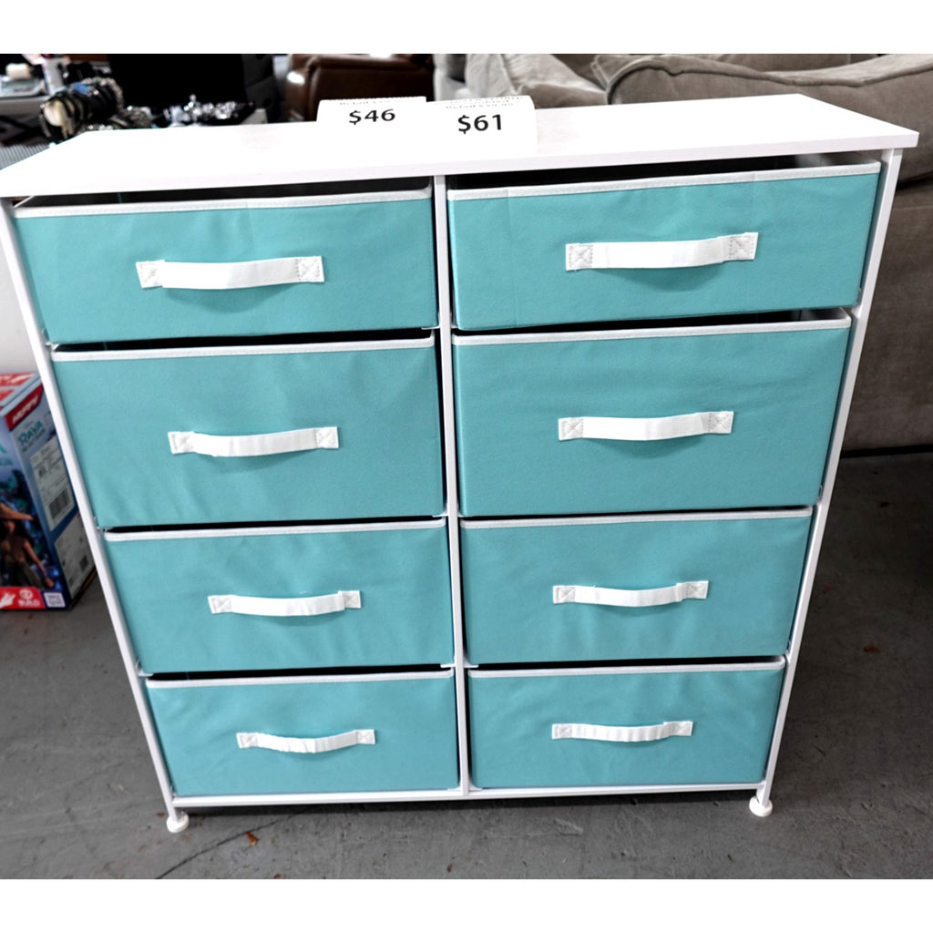 8 Drawer Organizer Turquoise Bedroom Dresser w Steel Frame and Wood Top 14544MD