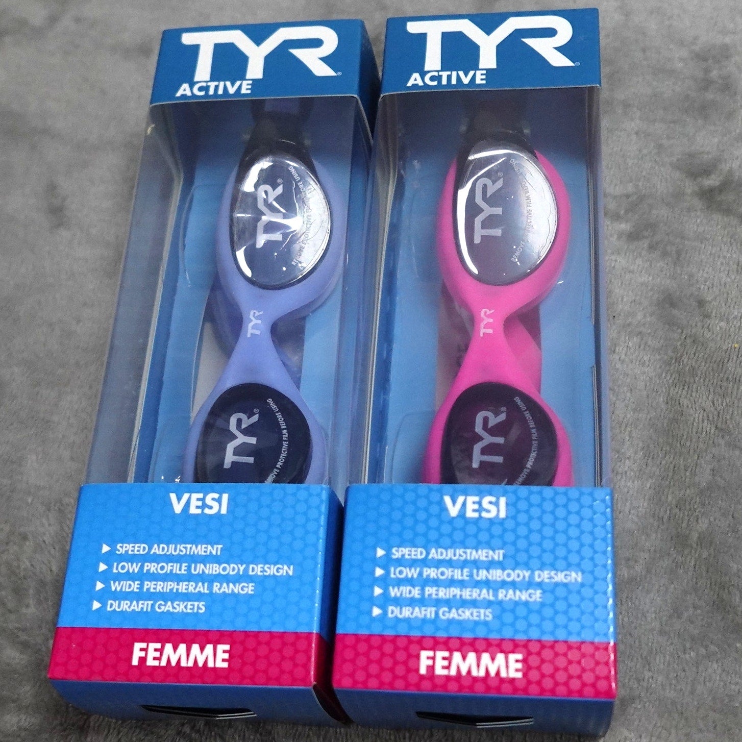 TYR Active Vesi Femme Adult Swimming Goggles Set of 2 Blue Pink New