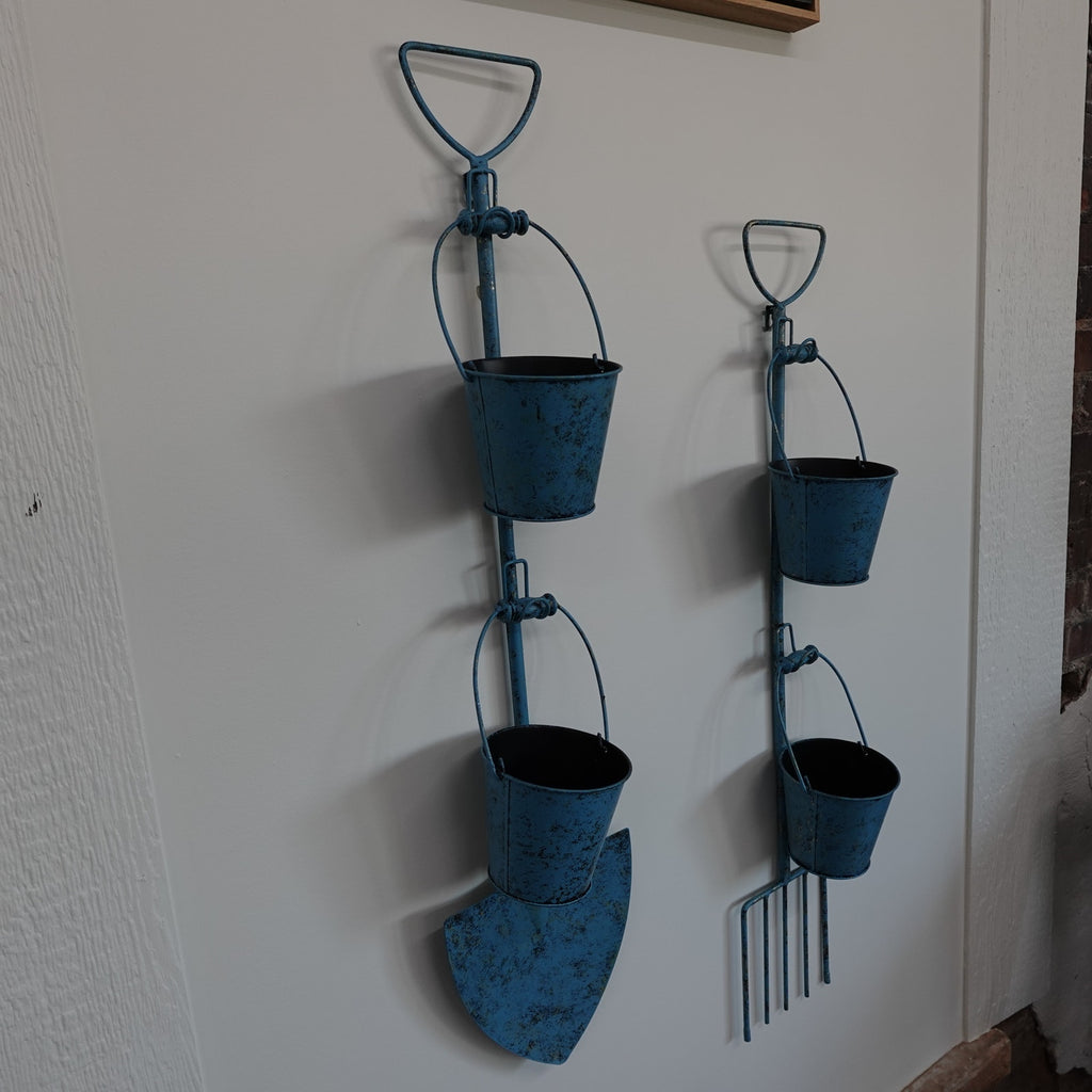Plow & Hearth Set of 2 Garden Tool Wall/Yard Art with Bucket Planters