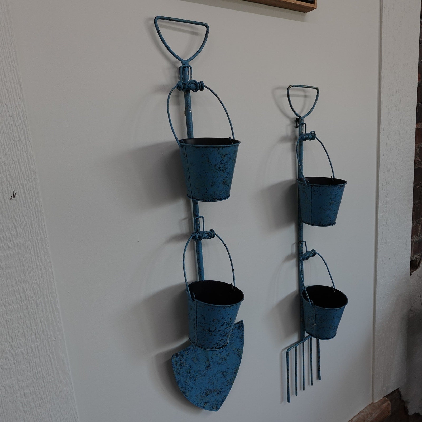 Plow & Hearth Set of 2 Garden Tool Wall/Yard Art with Bucket Planters