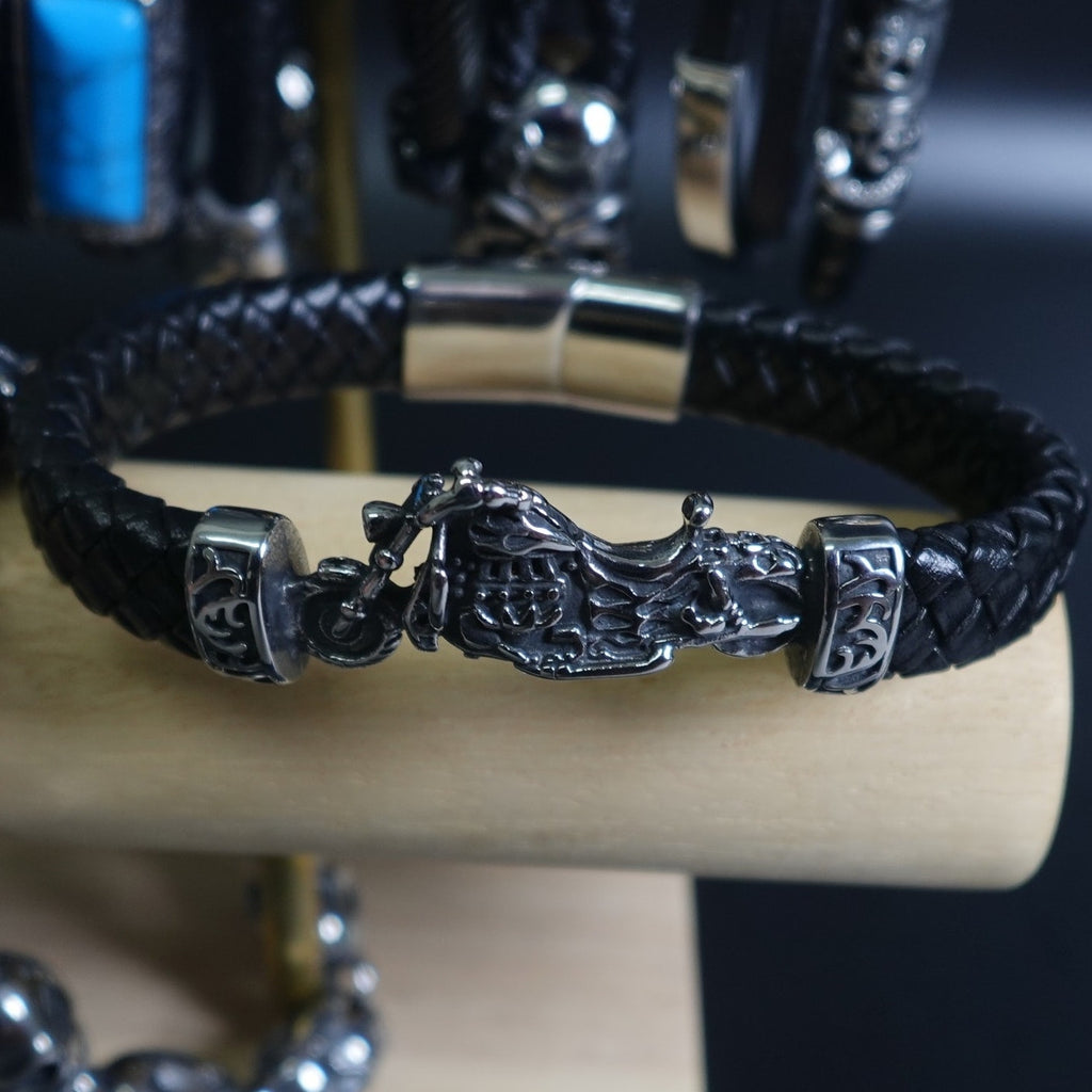 Stainless Steel Leather Bracelet W/ Bike SBR-787