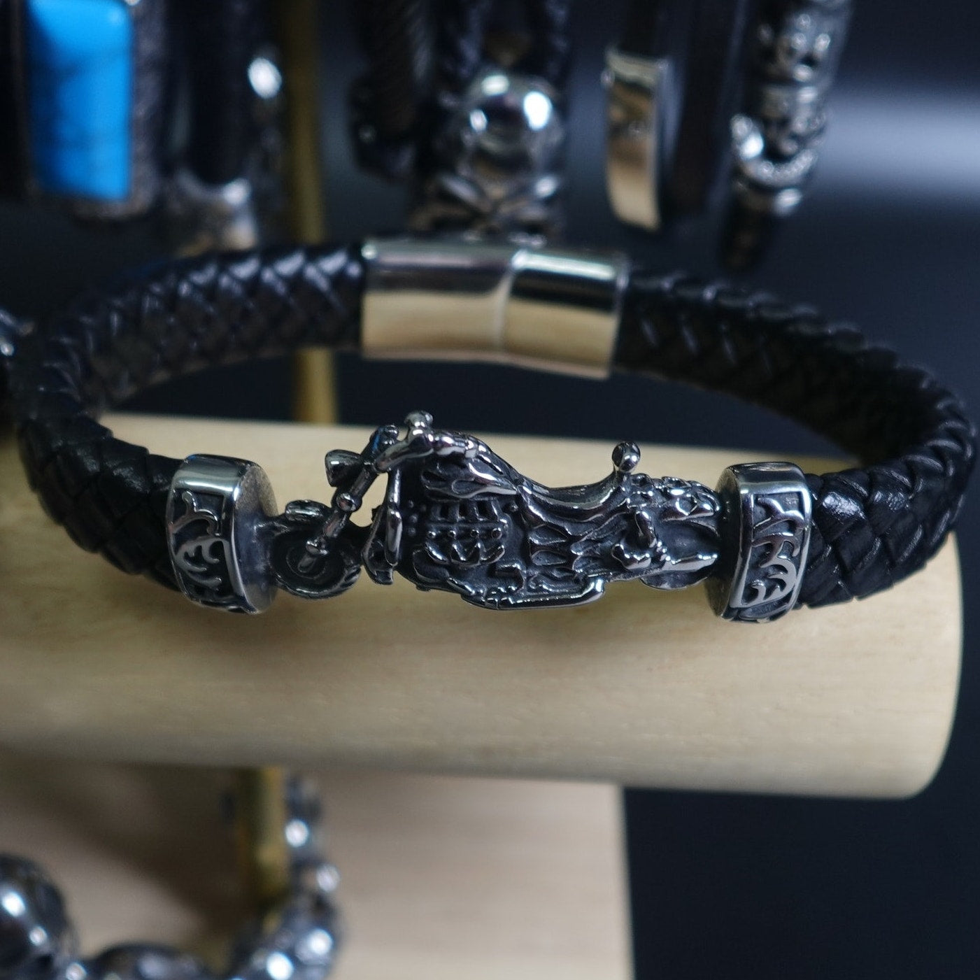 Stainless Steel Leather Bracelet W/ Bike SBR-787