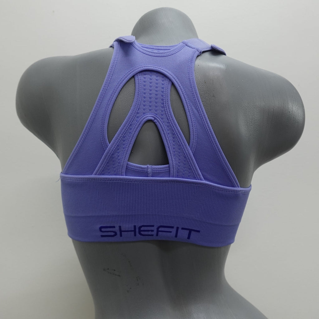 NWT SHEFIT 3Luxe Adjustable Sports Bra, Zip Front Low Impact Wirefree Periwinkle
