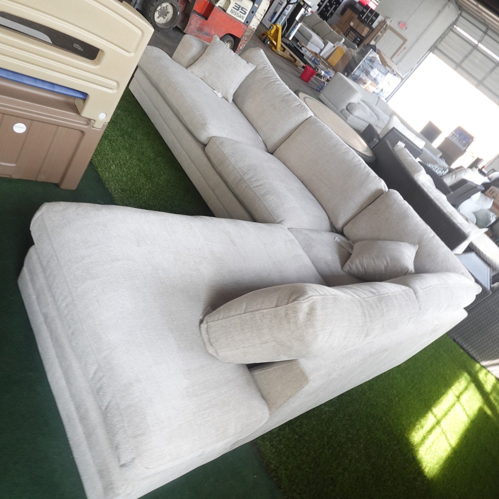 Aiden & Ivy Derry Sectional Sofa Beige Fabric L-Shaped Couch New