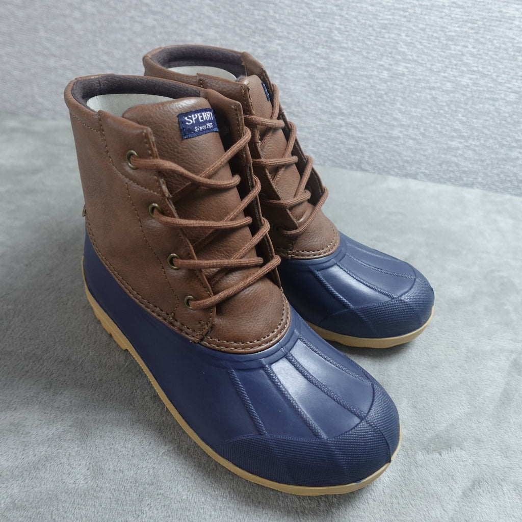 Sperry Port Duck Boot Boys Size 4M Tan Navy SCK263661 Waterproof Kids