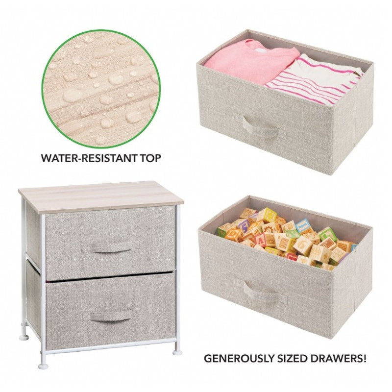2 Drawer Fabric Dresser Storage Organizer Nightstand Wood Top mDesign NEW