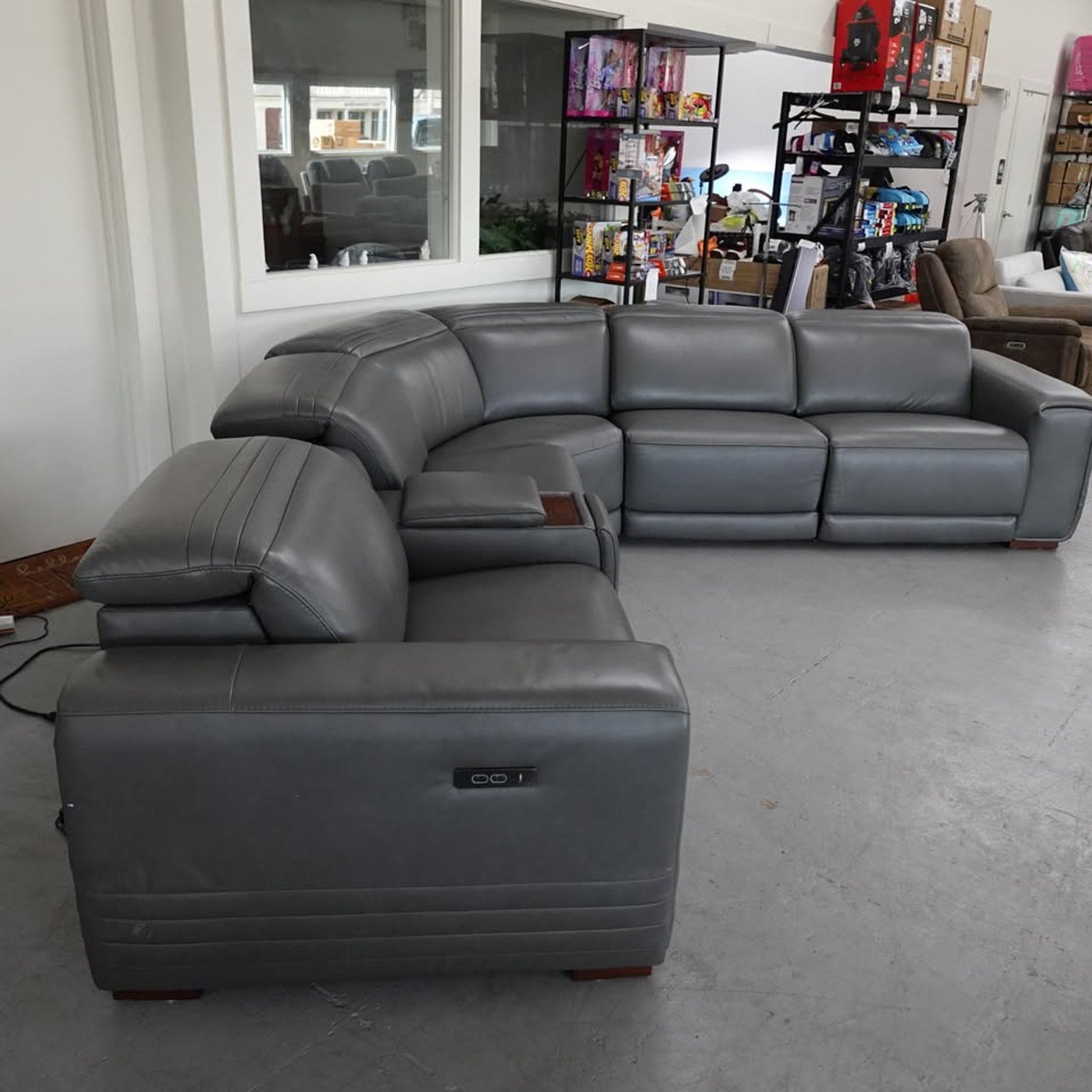 Karson Leather Power Reclining Sectional with Power Headrests