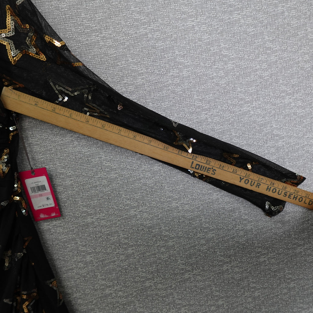 Vince Camuto Black Long Sleeve Mesh Dress with Sequin Stars Women's Size 8