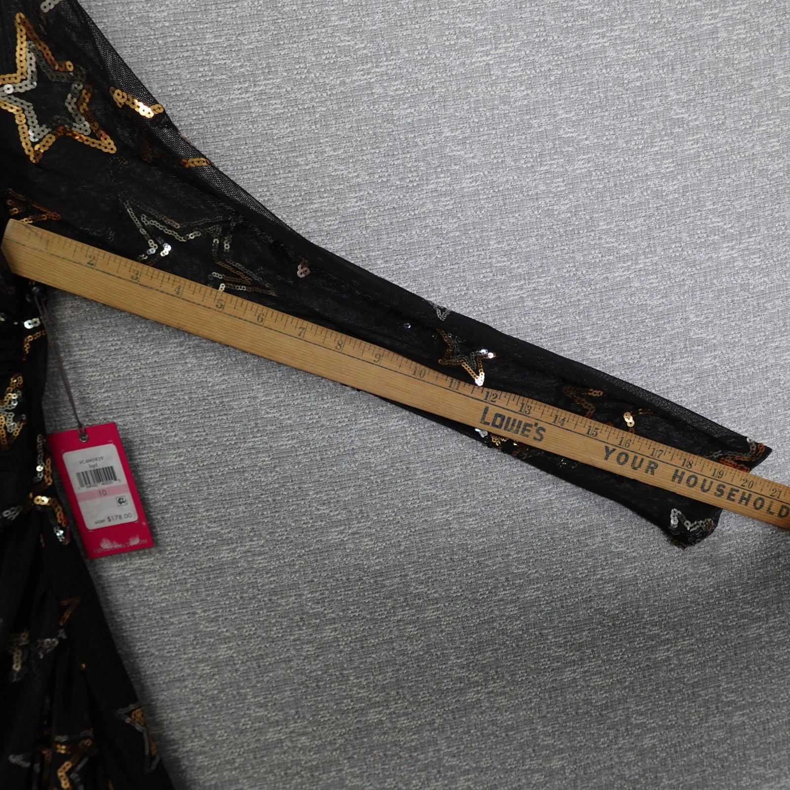 Vince Camuto Black Long Sleeve Mesh Dress with Sequin Stars Women's Size 8