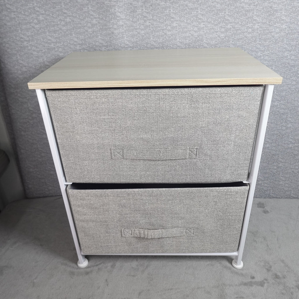 2 Drawer Fabric Dresser Storage Organizer Nightstand Wood Top mDesign NEW