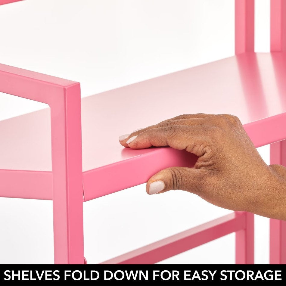 mDesign Folding 3-Tier Steel Organizer Shelf Rack Pink 25" x 13.75" x 39.75" New