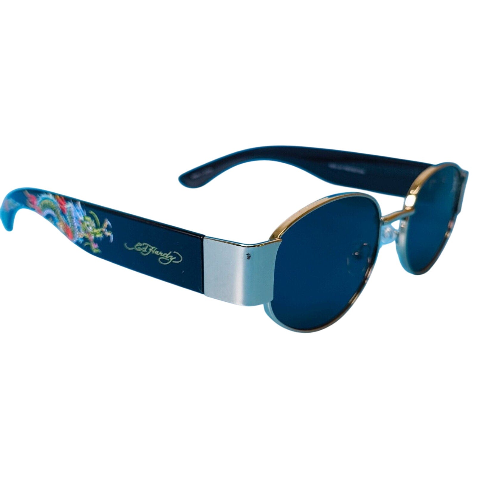 Ed Hardy Sunglasses UV 100% Protective Black Gold Frame w Dragon Ed-Annunciation