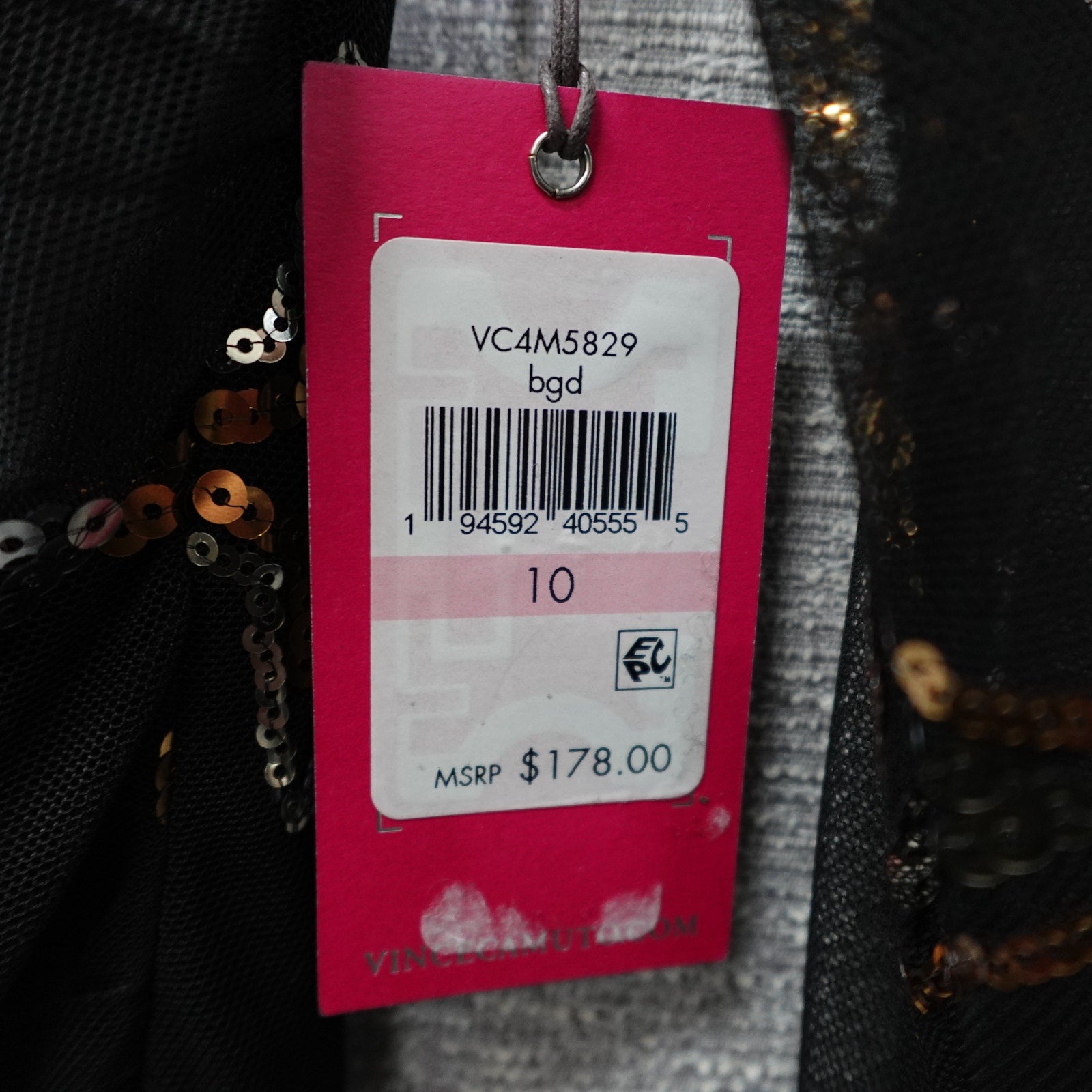 Vince Camuto Black Long Sleeve Mesh Dress with Sequin Stars Women's Size 10