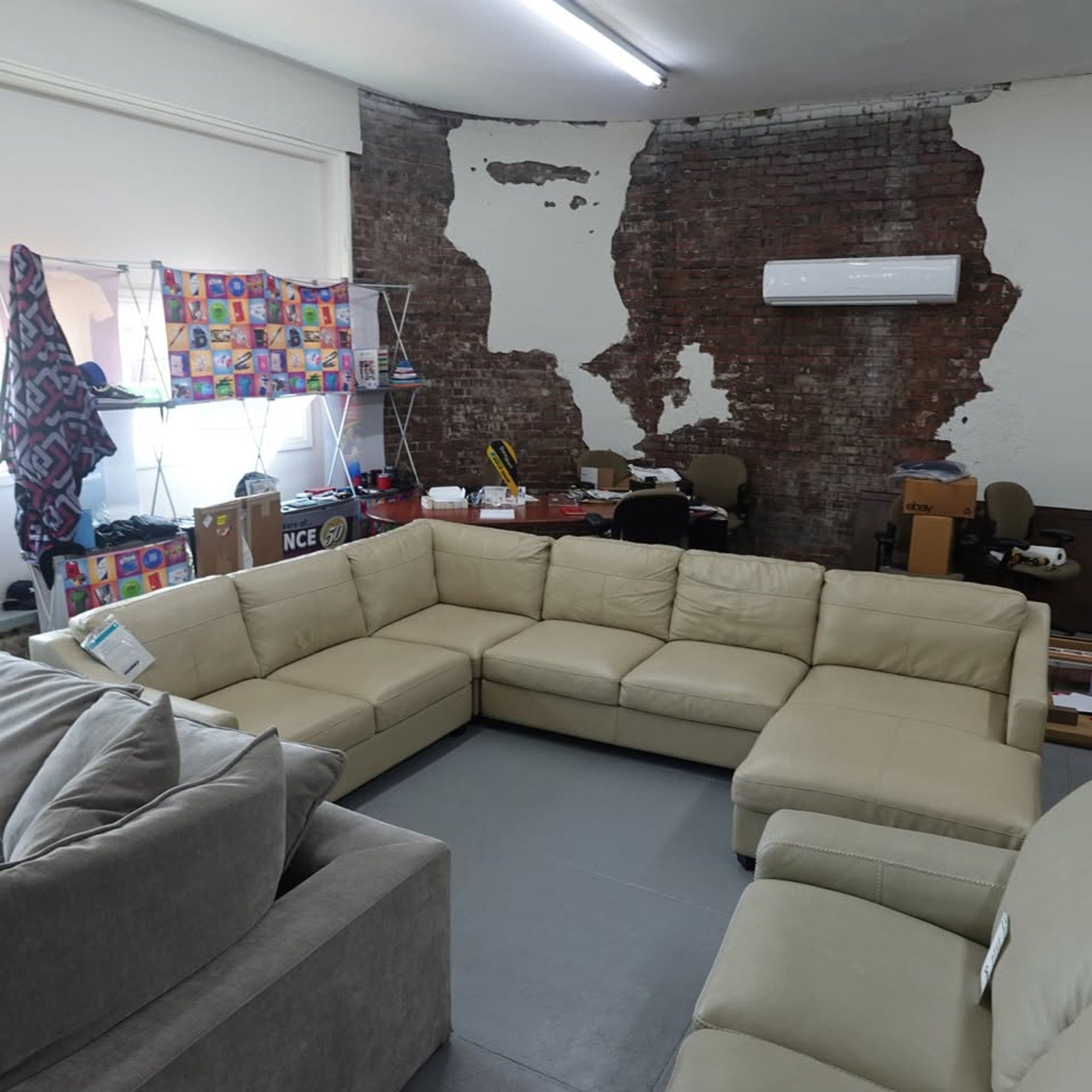 Pauline Leather Chaise Sectional - Cream