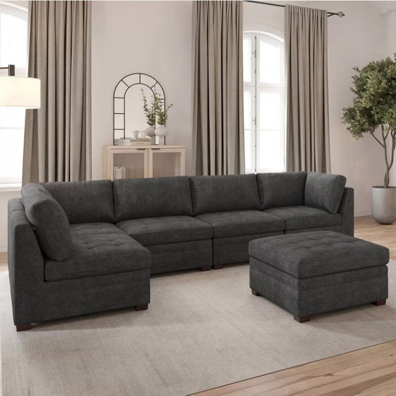 Pet-Preowned Thomasville Tisdale Modular Sectional 6-piece Dark Gray w/ Storage Ottoman