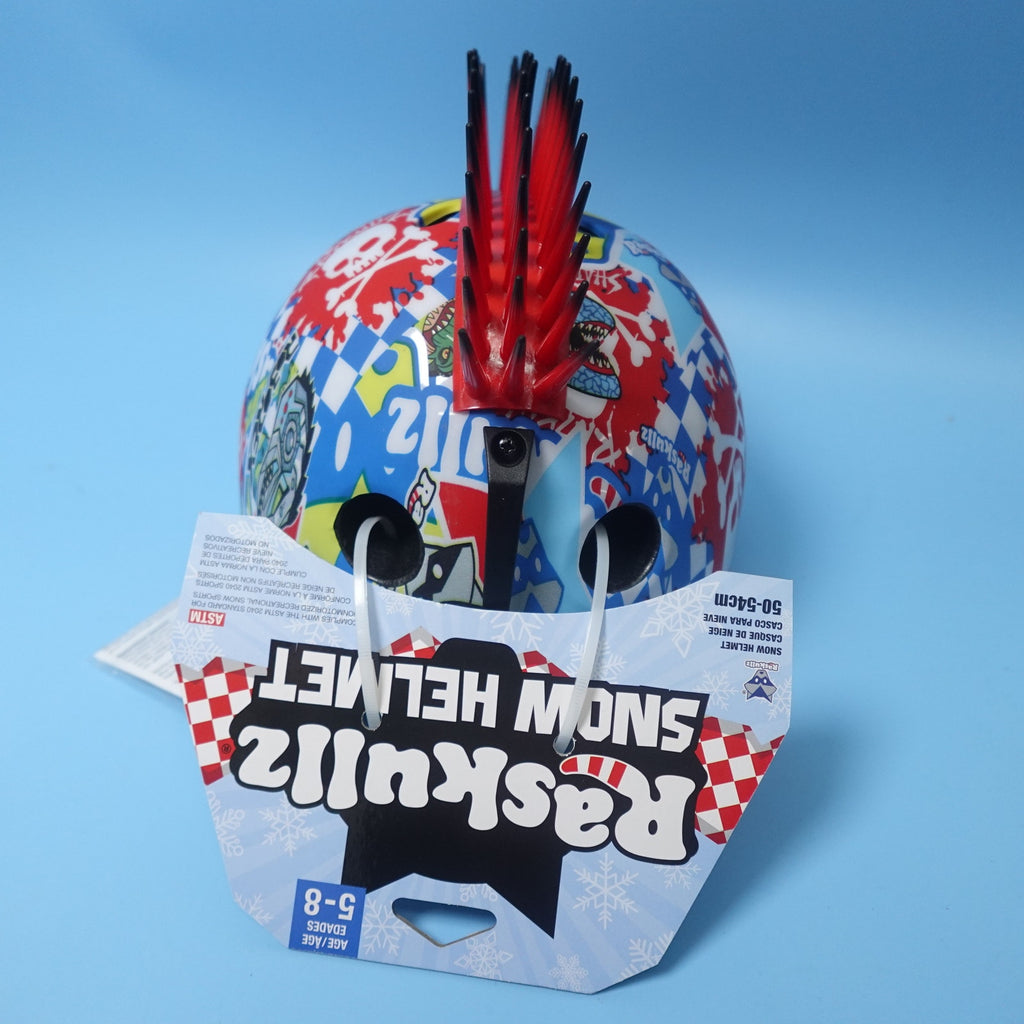 Raskullz Sticker Bomb Child Snow Helmet with Mohawk Youth Size Small 50-54 CM