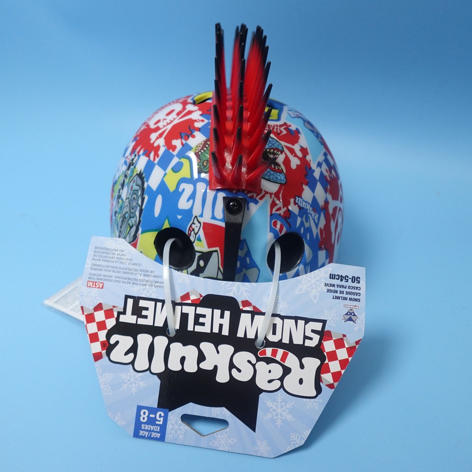 Raskullz Sticker Bomb Child Snow Helmet with Mohawk Youth Size Small 50-54 CM