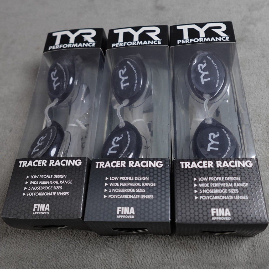 Lot of 3 TYR Tracer Racing Adult Swim Goggles FINA Approved New