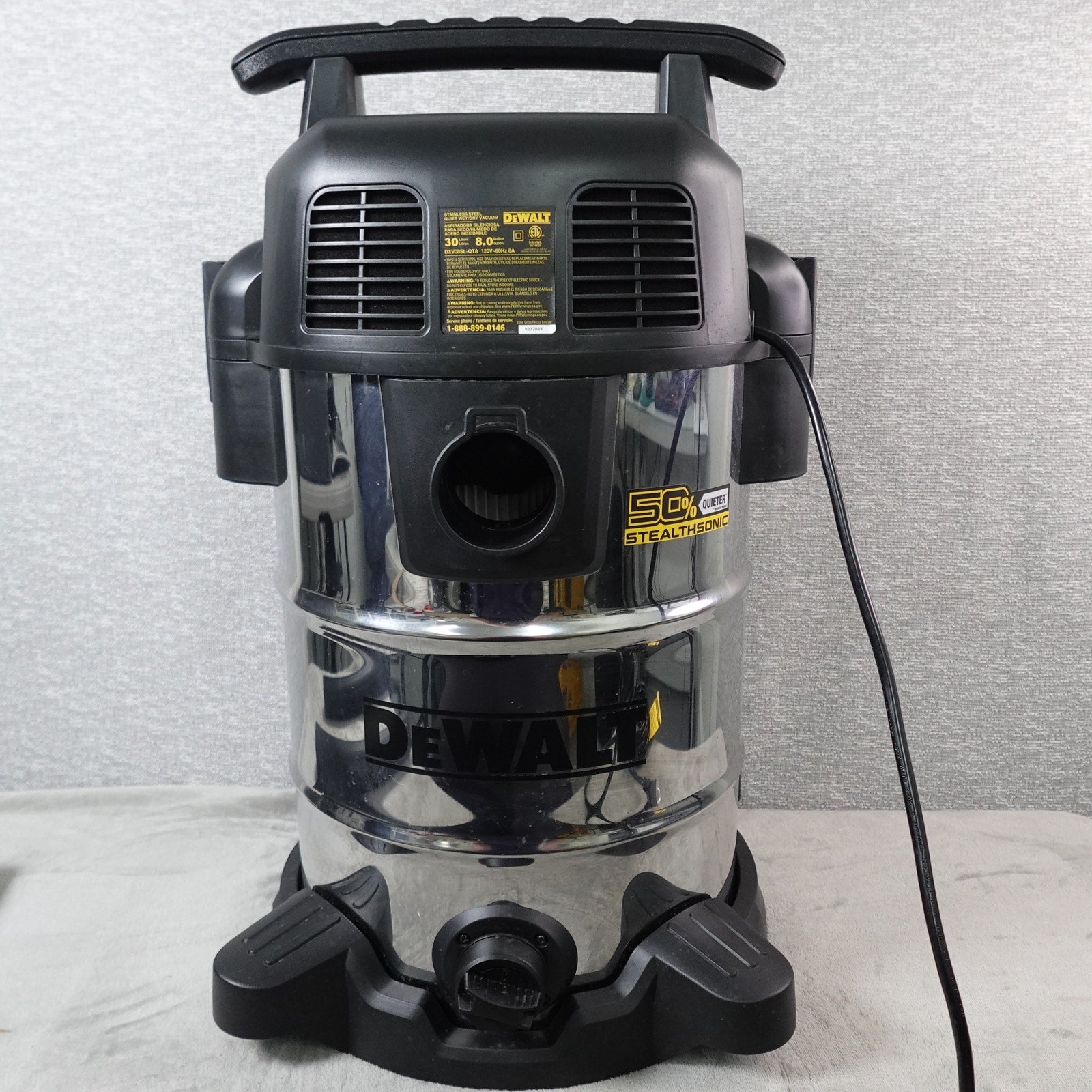 DEWALT DXV08S-QTA 8 Gallon 4HP StealthSonic Wet Dry Vacuum Stainless Steel