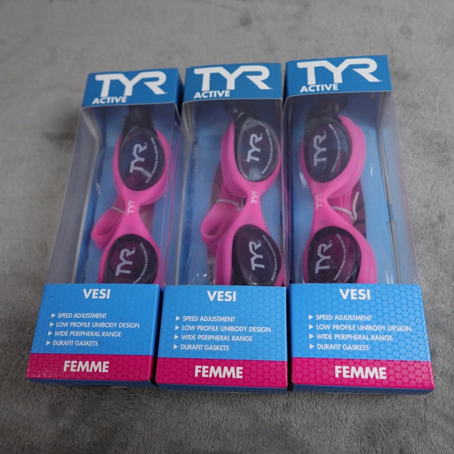 Lot of 3 TYR Vesi Femme Adult Swim Goggles Smoke/Pink New