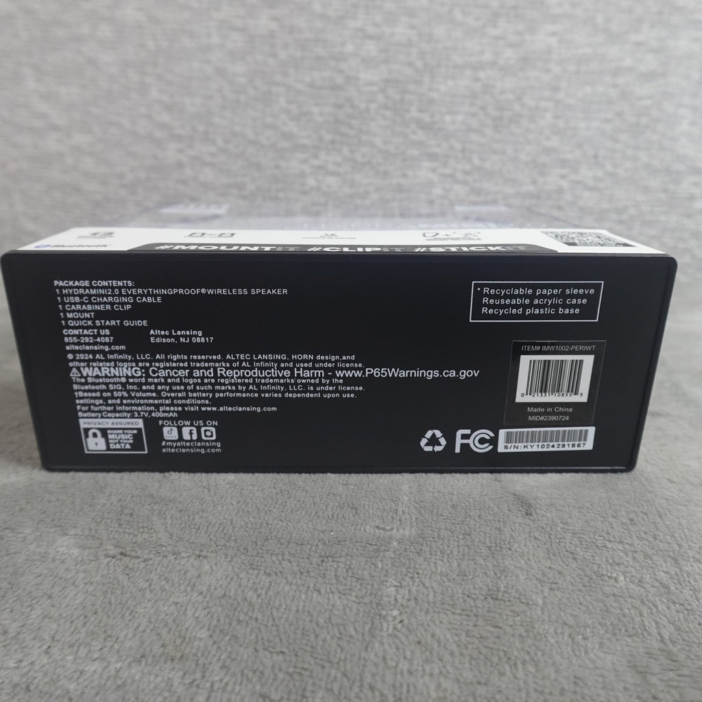 Altec Lansing HydraTrek Bluetooth Wireless Speaker IP67 Waterproof Gray NEW