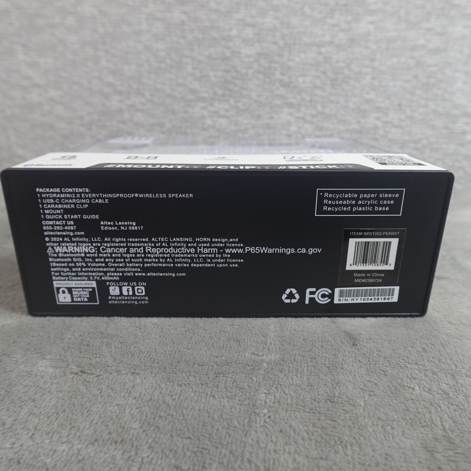 Altec Lansing HydraTrek Bluetooth Wireless Speaker IP67 Waterproof Gray NEW