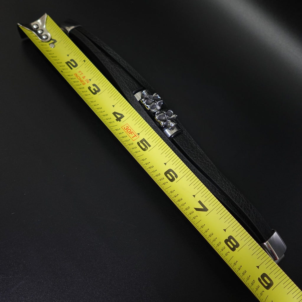 Stainless Steel Leather Bracelet W/ Skulls Accent SBR-788