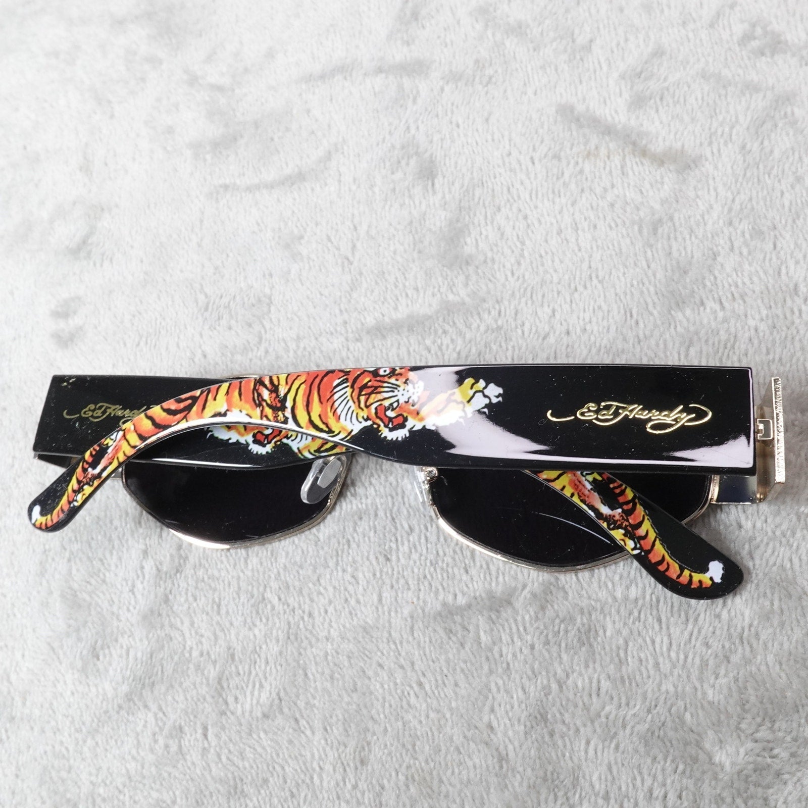 Ed Hardy Tiger Tattoo Narrow Hexagon Sunglasses Streetwear Y2K UV400 NEW