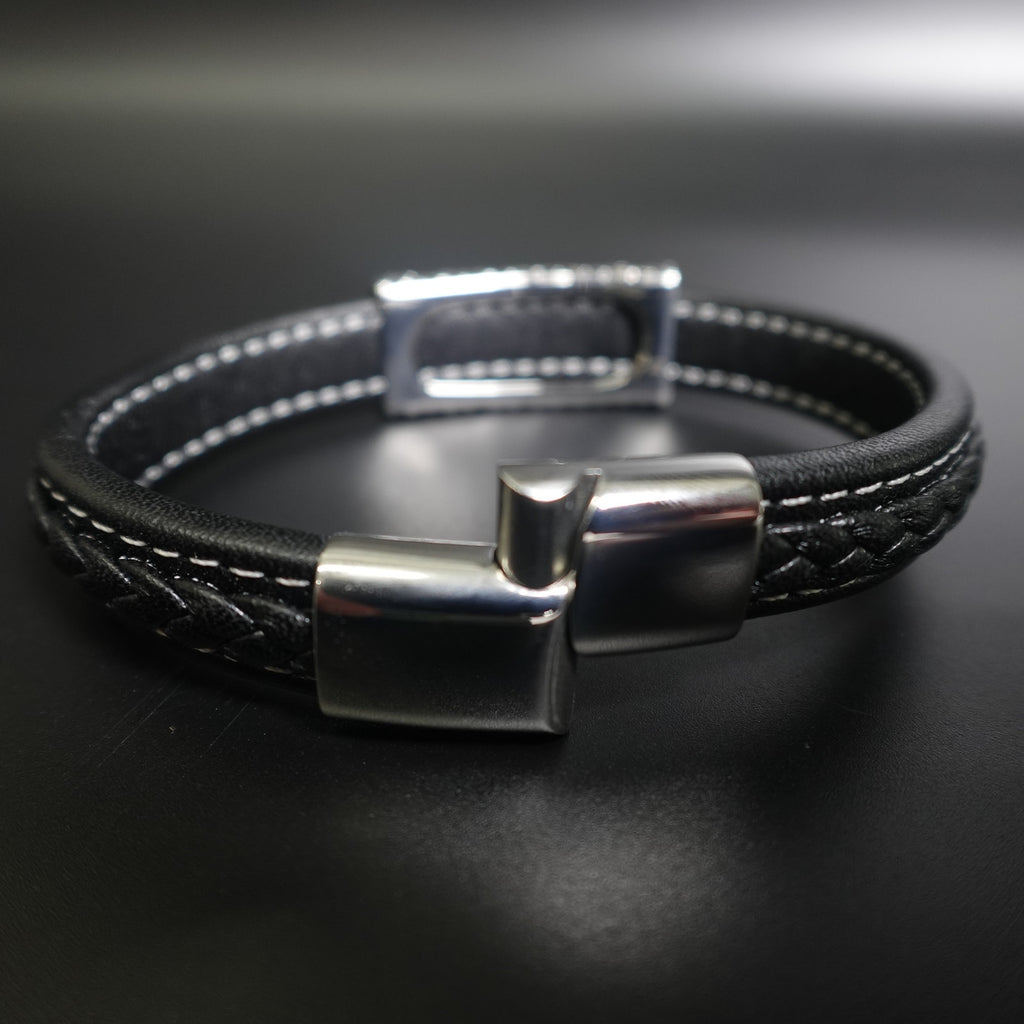 Stainless Steel & Leather Bracelet w/ Turquoise Stone SBR-6746