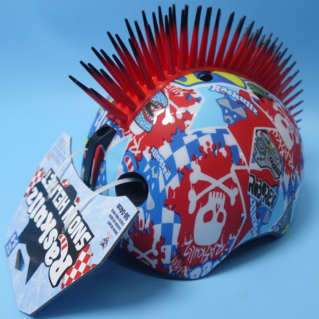 Raskullz Sticker Bomb Child Snow Helmet with Mohawk Youth Size Small 50-54 CM