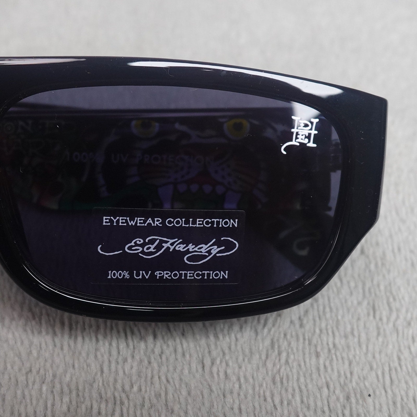 Ed Hardy Panther Sunglasses Black Rectangular UV Protection NEW