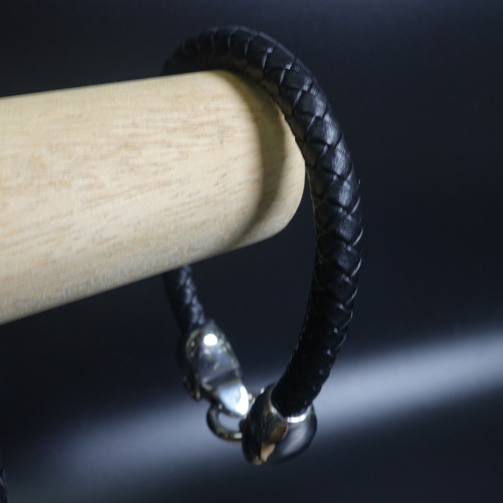 Black Braided Leather Stainless Steel Skull Bracelet SBR-6752